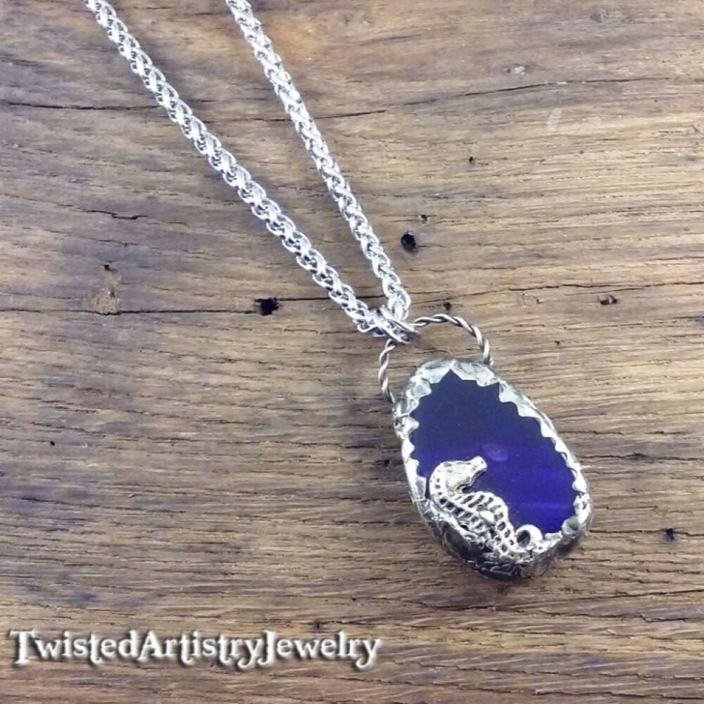 Purple Agate Seahorse Pendant Necklace